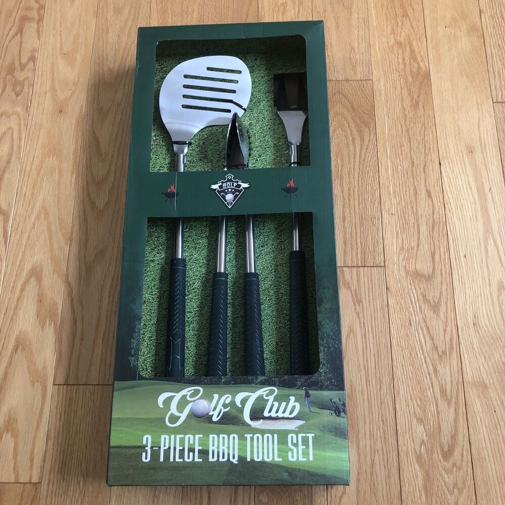 Golf Club BBQ Set Tool Set of 3 Piece Stainless Steel Utensils New in Box